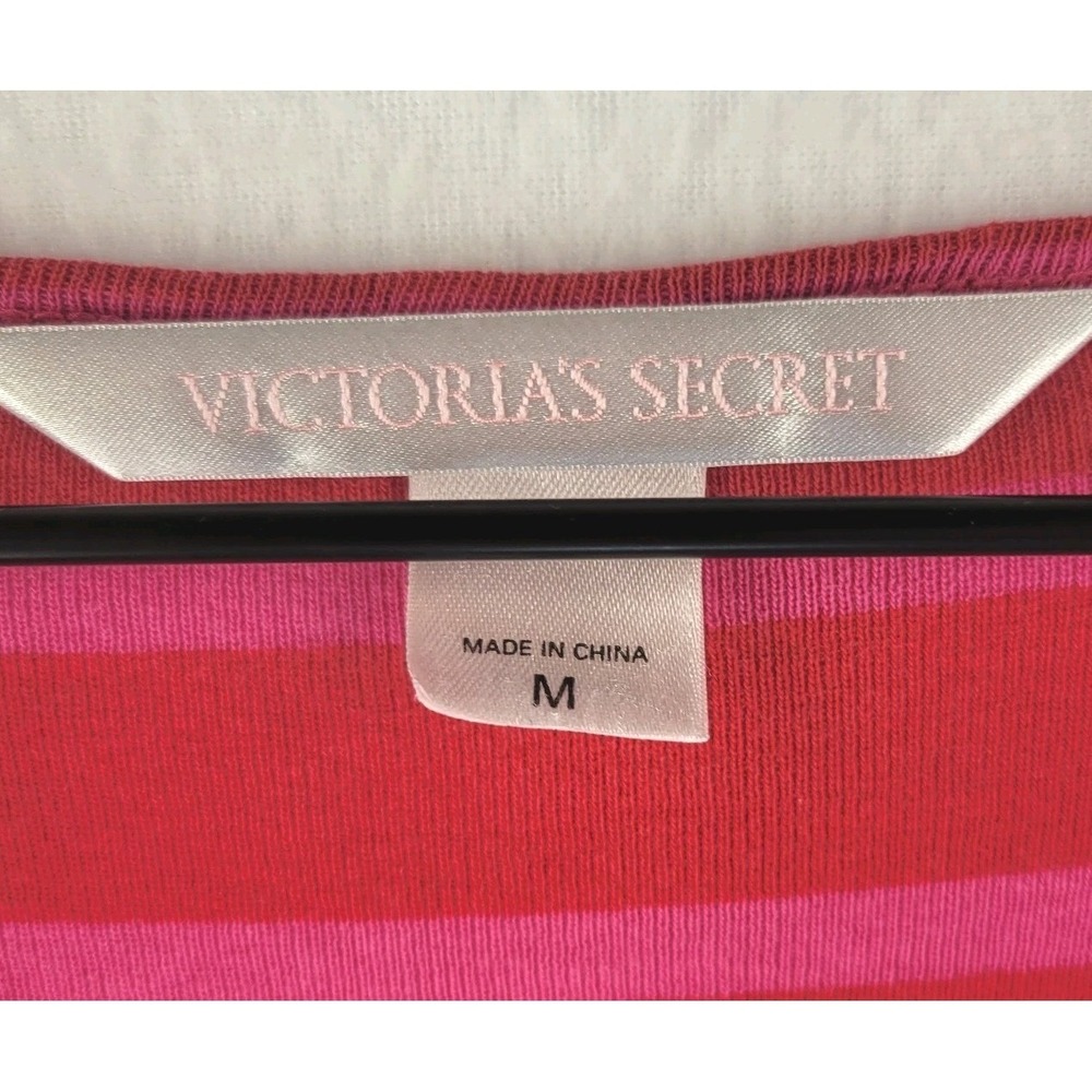 Victoria's Secret Rhinestone Logo Striped Sleepshirt Pink Women's M Y2K McBling - Picture 2 of 8